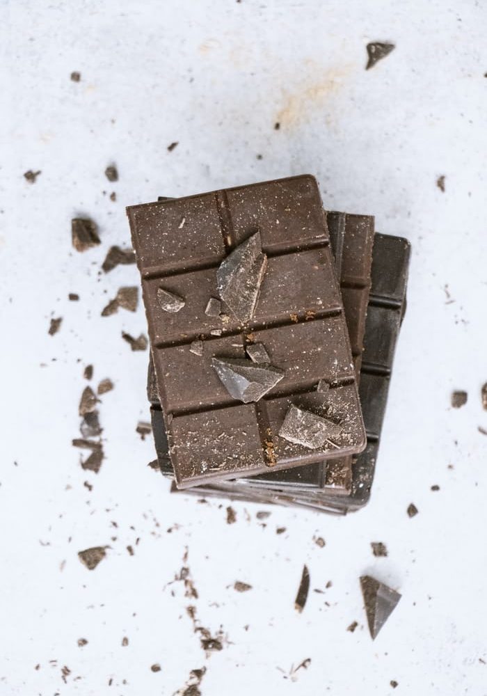 chocolate bars piled onto each other, aerial view