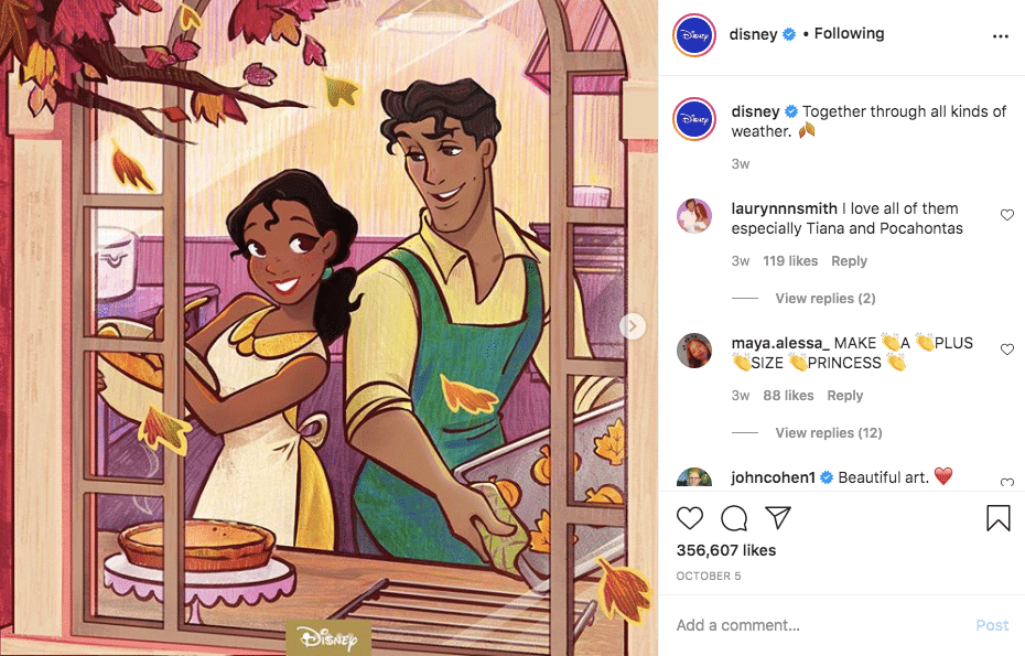 Disney princess Tiana and prince, baking, animation and branding design.