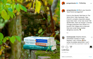 Three books stacked on top of each other and placed amidst greenery. Brilliant book marketing idea.